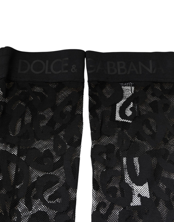 Black Floral Lace Cotton Stretch Stockings Socks