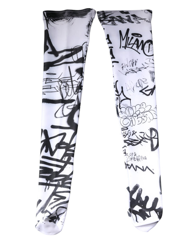 White Graffiti Cotton Over Calf Stockings Socks