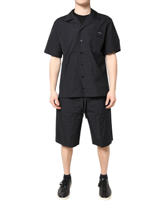 Black Cotton Men Pajama Set Sleepwear