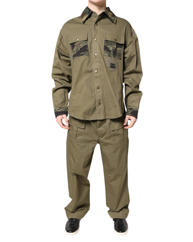 Brown Cotton Stretch Shirt Pants Casual Set