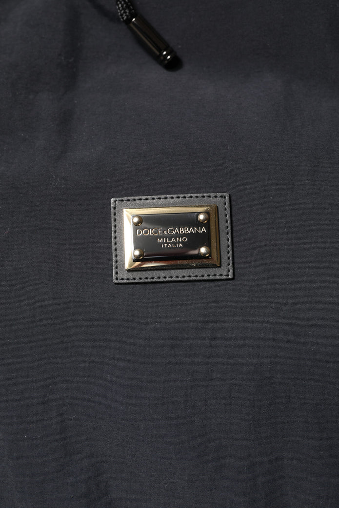 Black Nylon Full Zip Hooded Parka Jacket