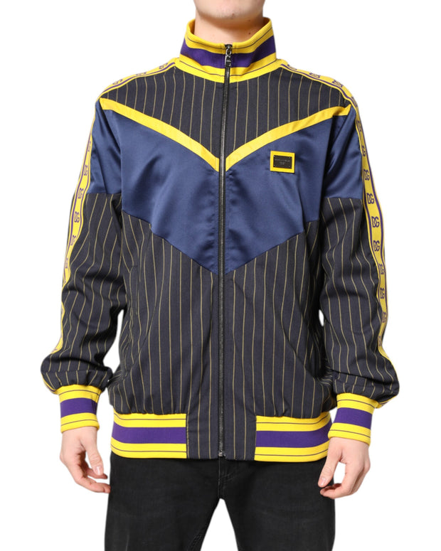 Black Striped Logo Full Zip Bomber Jacket