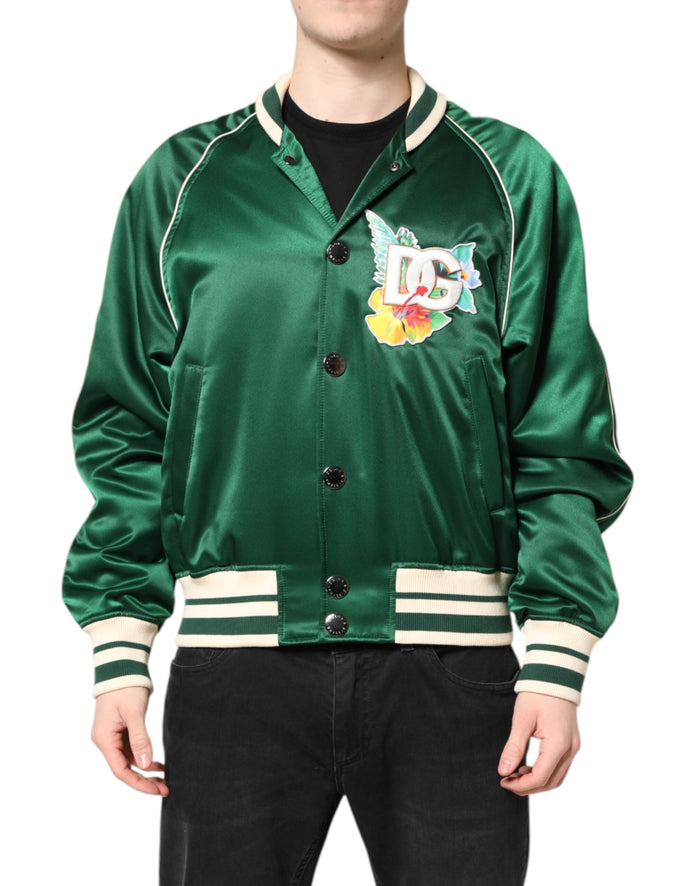 Green Floral DG Logo Full Zip Bomber Jacket