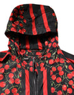 Black Cherry Print Hooded Windbreaker Jacket