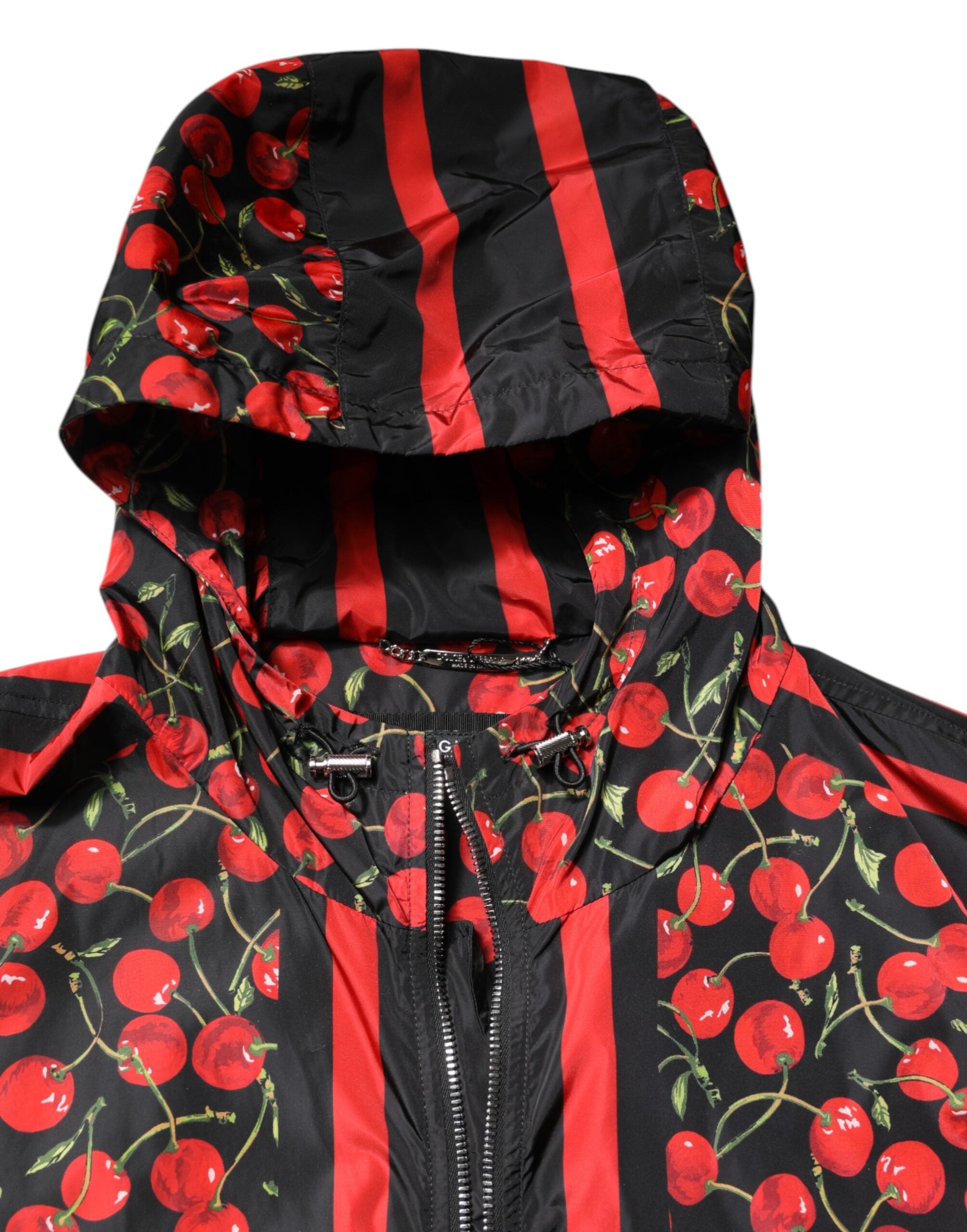 Black Cherry Print Hooded Windbreaker Jacket