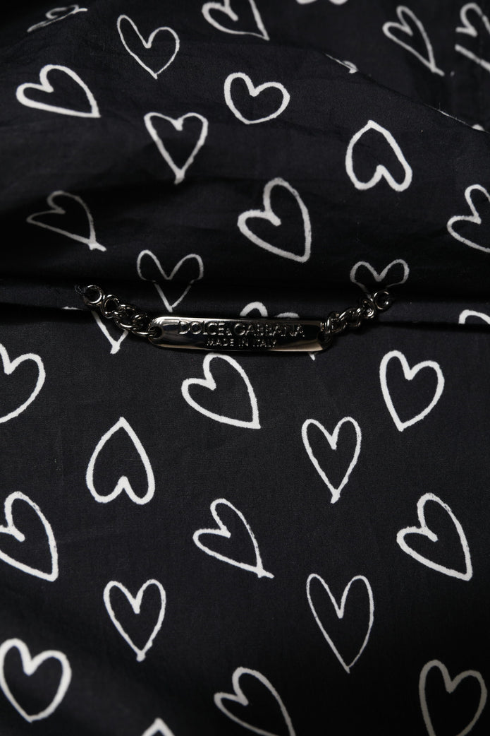 Black Heart Print Hooded Windbreaker Jacket