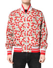 White Cherry Print Full Zip Bomber Jacket
