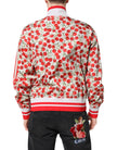 White Cherry Print Full Zip Bomber Jacket