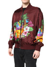Maroon Floral Print Full Zip Bomber Jacket
