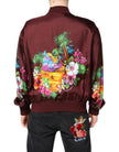 Maroon Floral Print Full Zip Bomber Jacket