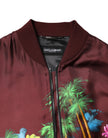 Maroon Floral Print Full Zip Bomber Jacket