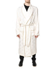 Ivory Silk Logo Men Wrap Robe Coat Jacket