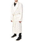 Ivory Silk Logo Men Wrap Robe Coat Jacket