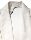 Ivory Silk Logo Men Wrap Robe Coat Jacket