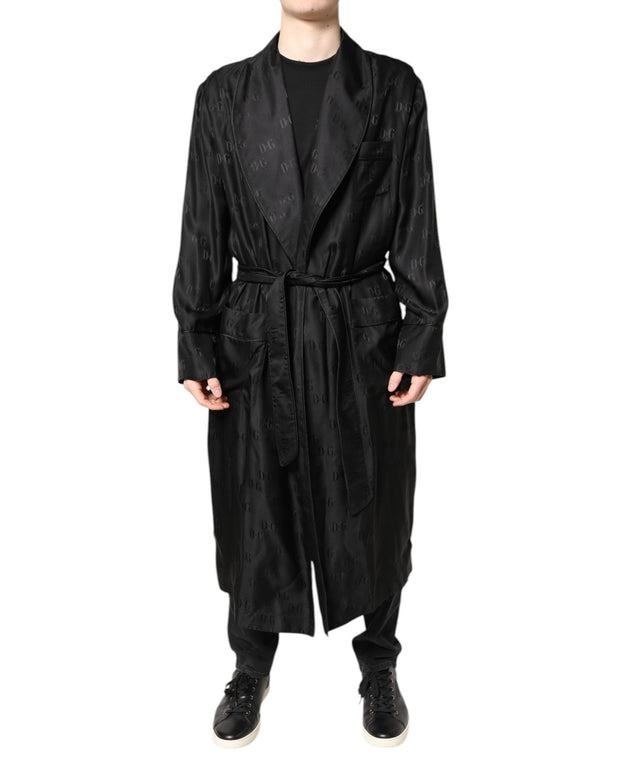 Black Silk DG Logo Men Wrap Robe Coat Jacket