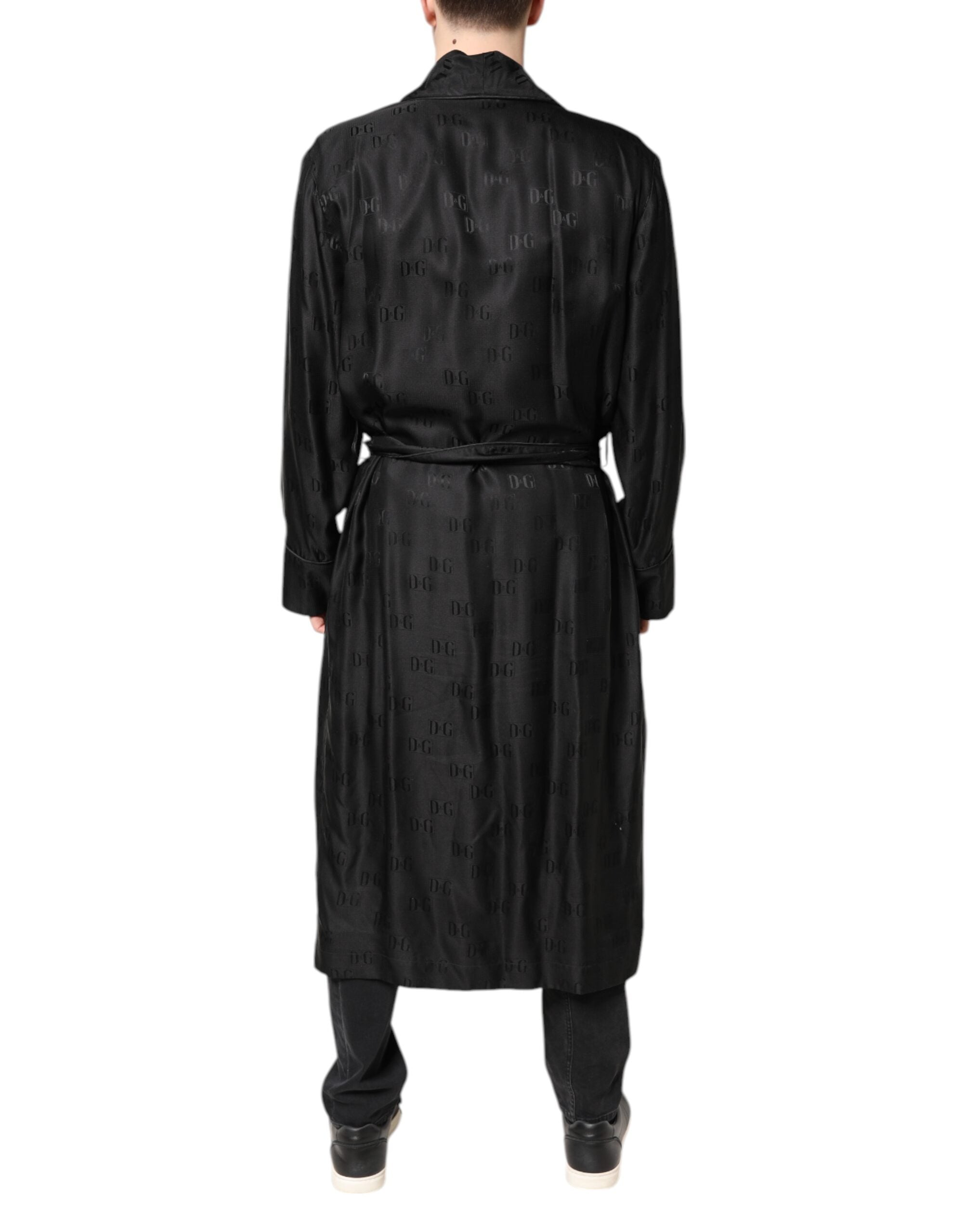 Black Silk DG Logo Men Wrap Robe Coat Jacket