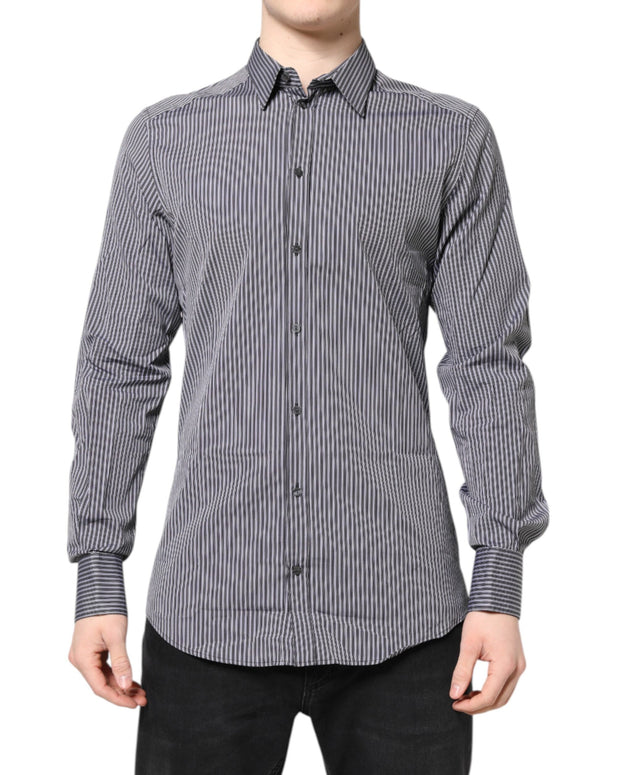Black White Striped GOLD Formal Dress Shirt