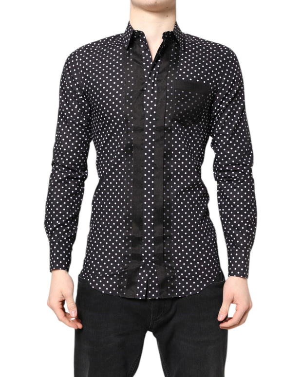 Black Polka Dot Long Sleeves Gold Formal Shirt