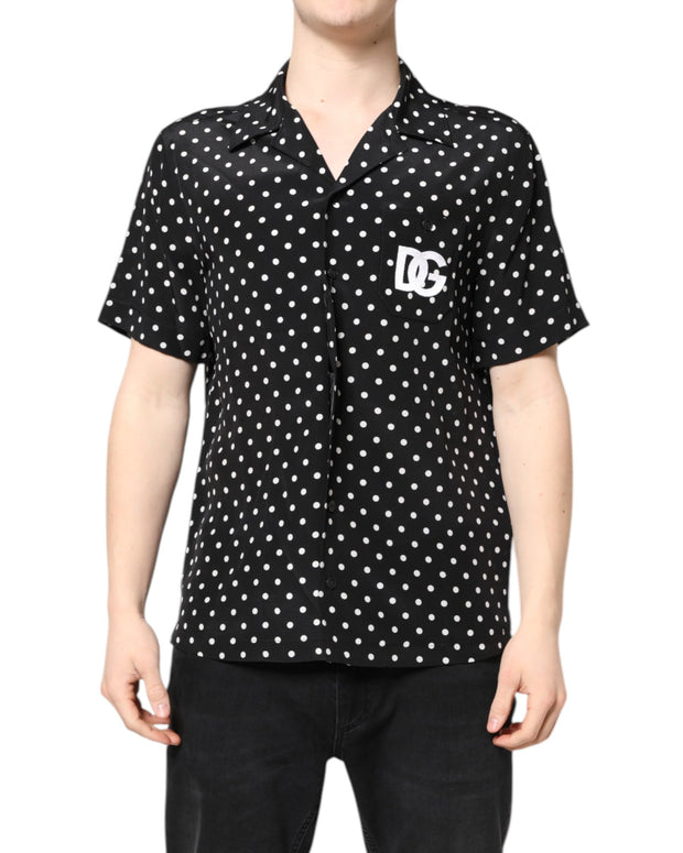 Black Polka Dot Short Sleeves Casual Shirt