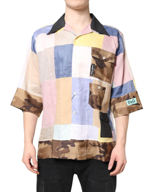 Multicolor Patchwork Short Sleeve Shirt