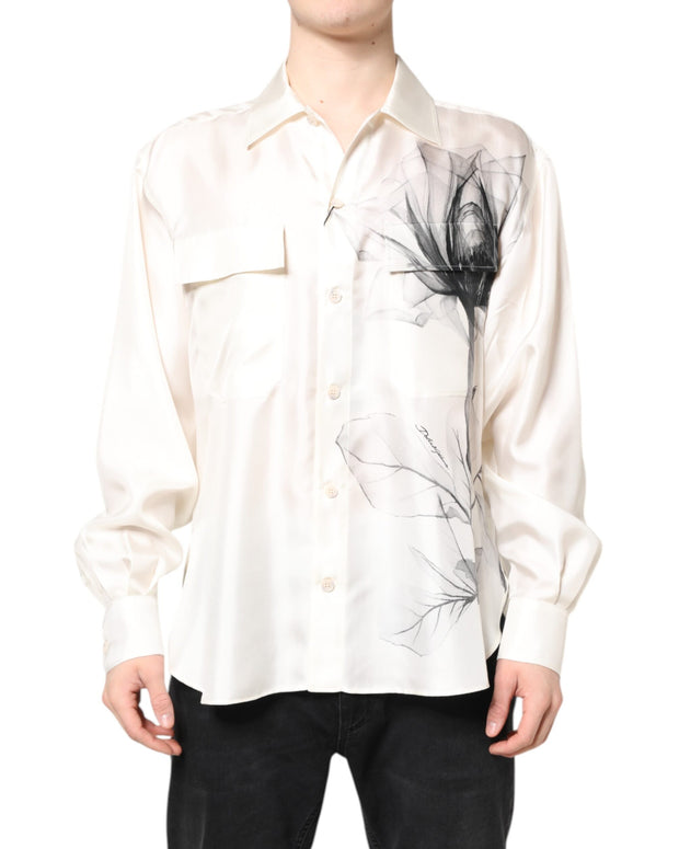 Ivory Silk Long Sleeves Men Casual Shirt