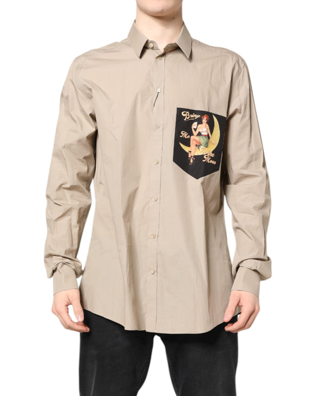 Beige Pin Up Print MARTINI Men Casual Shirt