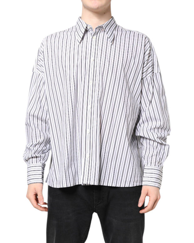 White Black Stripe Button Down Casual Shirt