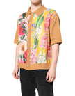 Brown Floral Collared Short Sleeve T-shirt