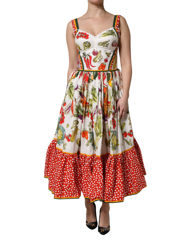 White Vegetables Sleeveless A-line Midi Dress