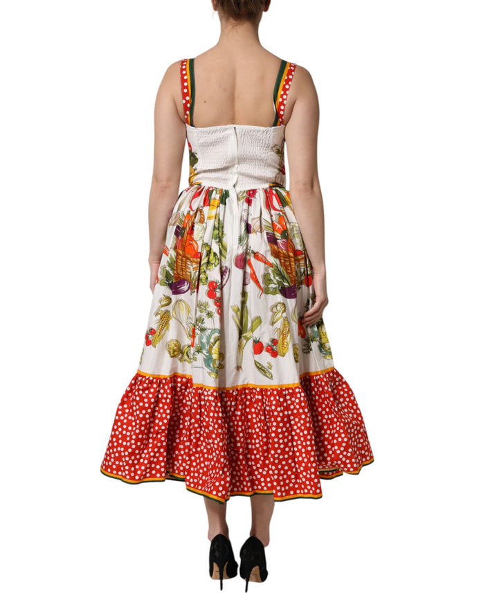 White Vegetables Sleeveless A-line Midi Dress