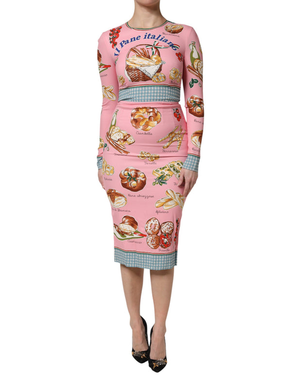 Pink Pastry Print Bodycon Sheath Midi Dress
