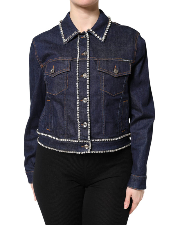 Blue Denim Cotton Crystal Embellished Jacket
