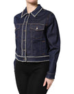 Blue Denim Cotton Crystal Embellished Jacket