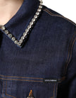 Blue Denim Cotton Crystal Embellished Jacket