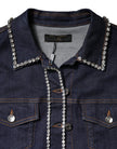 Blue Denim Cotton Crystal Embellished Jacket