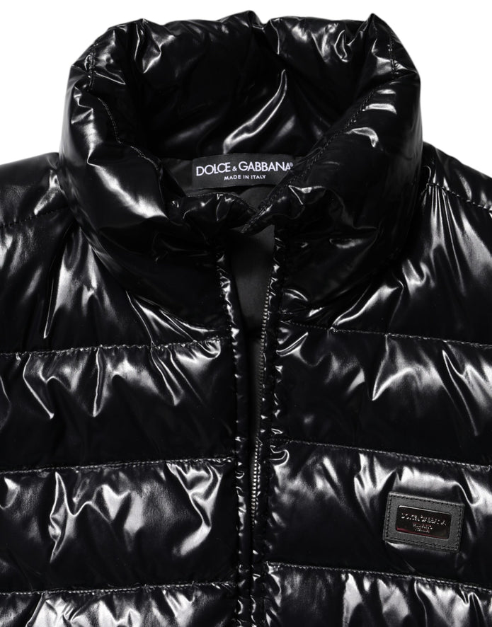 Black Logo Plaque Full Zip Puffer Jacket
