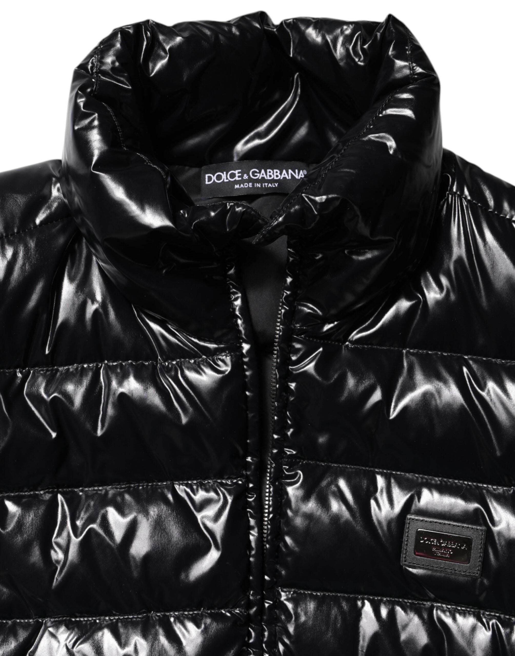 Black Logo Plaque Full Zip Puffer Jacket