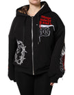 Black Embroidered Full Zip Hooded Jacket