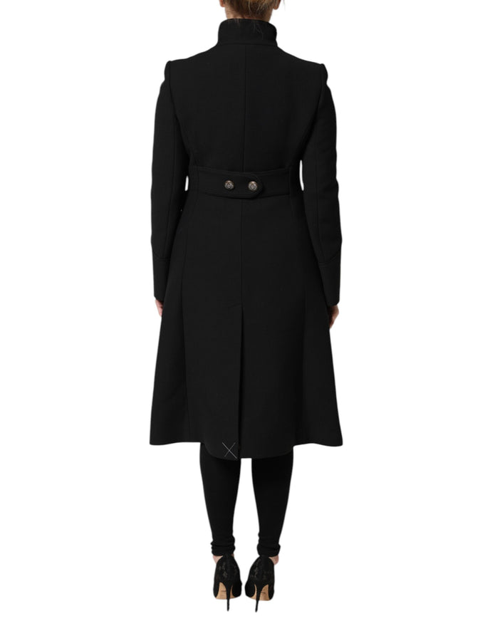 Black Wool Single Breasted Trench Coat Jacket