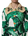 Multicolor Leaf Print Embellished Trenchcoat Jacket