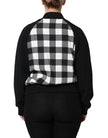 Black White Check Floral Button Down Jacket
