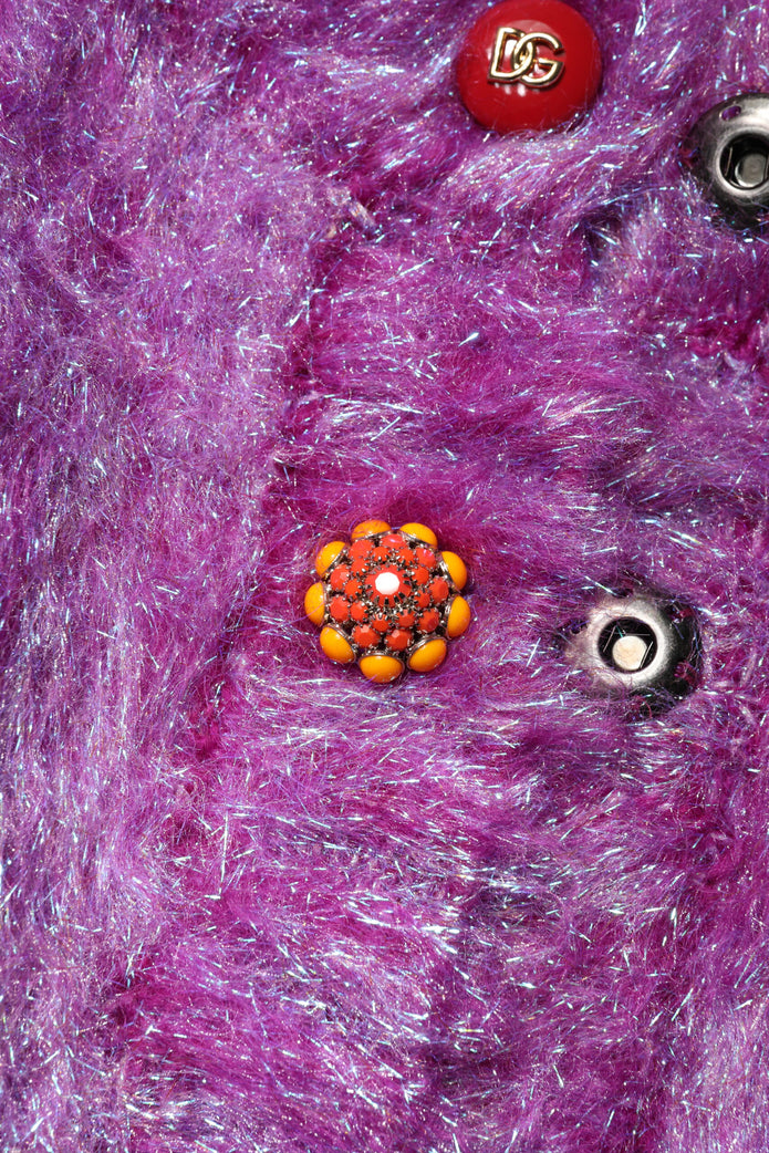 Purple Button Embellished Trench Coat Jacket