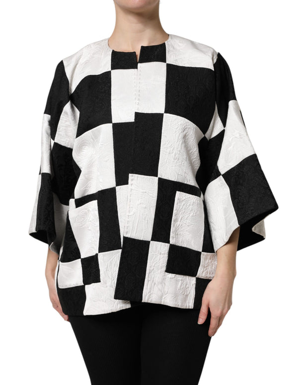 White Black Patchwork Jacquard Blazer Jacket