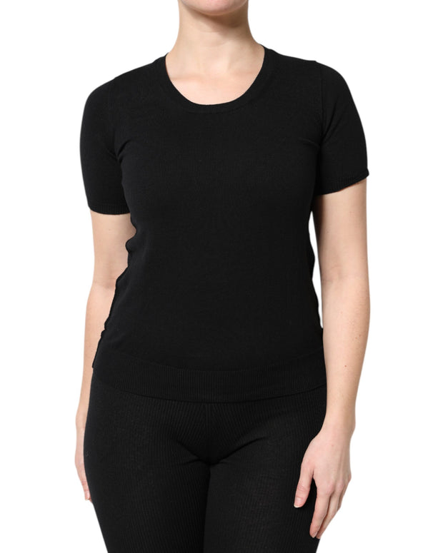 Black Cotton Round Neck Short Sleeve T-shirt