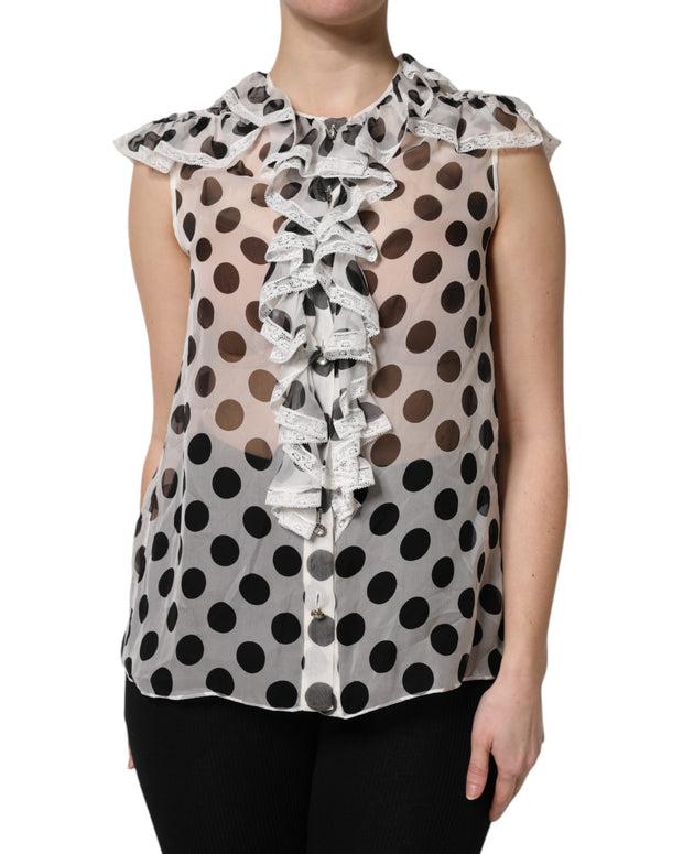 White Black Polka Dot Cotton Sleeveless Top