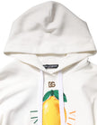 Ivory Cotton Printed Hooded Pullover Sweater