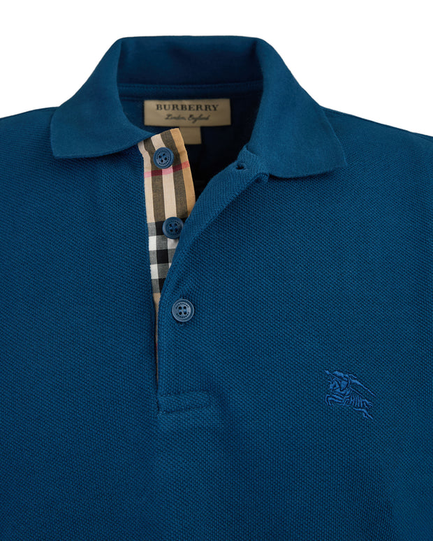 Deep Teal Blue Cotton Collared Polo Shirt