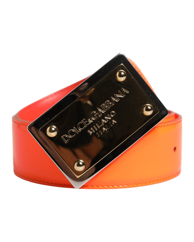 Orange Gold Tone Metal Logo Buckle Belt