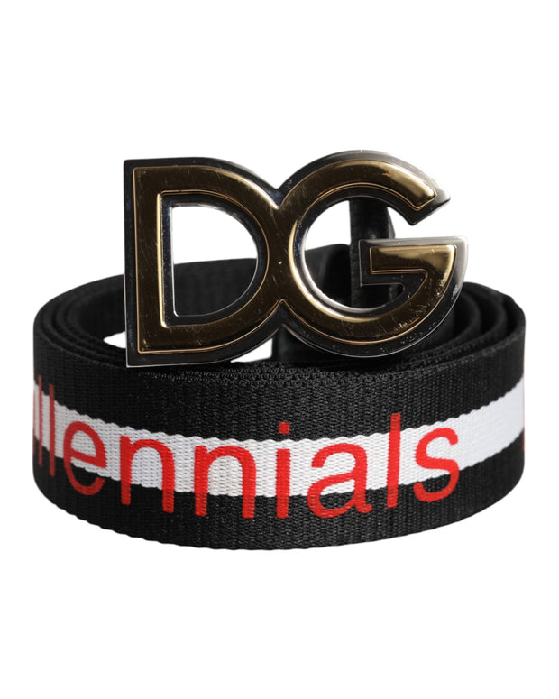 Black Cotton Logo Print DG Buckle Belt