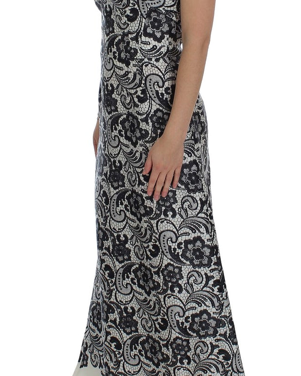 White Floral Lace Silk Corset Maxi Dress